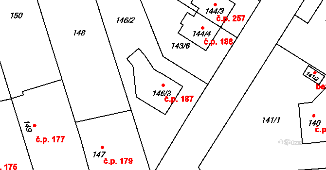 Chlebičov 187 na parcele st. 146/3 v KÚ Chlebičov, Katastrální mapa