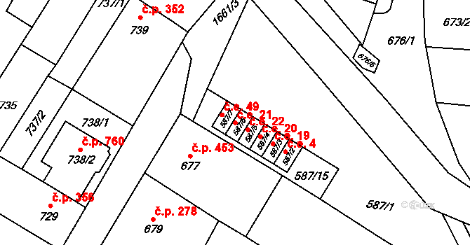 Drnovice 21 na parcele st. 587/6 v KÚ Drnovice u Vyškova, Katastrální mapa
