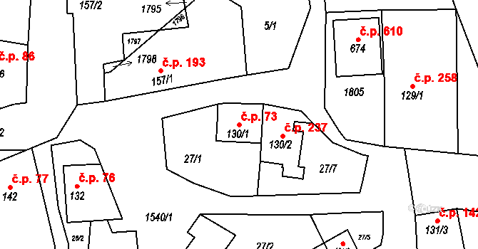 Bílovice 73 na parcele st. 130/1 v KÚ Bílovice u Uherského Hradiště, Katastrální mapa