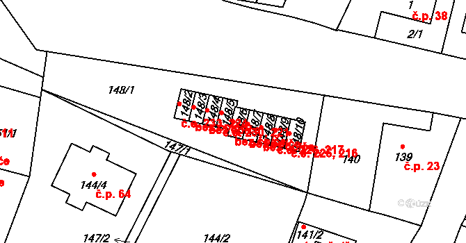 Jihlava 49209451 na parcele st. 148/6 v KÚ Hruškové Dvory, Katastrální mapa