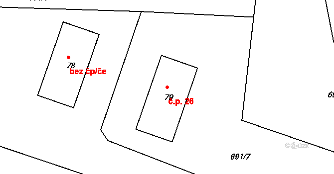 Strnadice 26, Maršovice na parcele st. 79 v KÚ Strnadice, Katastrální mapa