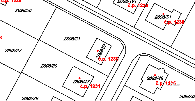 Svatobořice 1230, Svatobořice-Mistřín na parcele st. 2698/57 v KÚ Svatobořice, Katastrální mapa