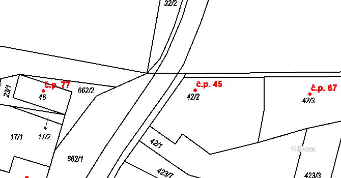 Milenovice 45, Protivín na parcele st. 42/2 v KÚ Milenovice, Katastrální mapa