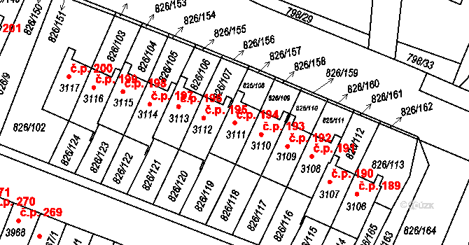 Václavské Předměstí 194, Písek na parcele st. 3111 v KÚ Písek, Katastrální mapa