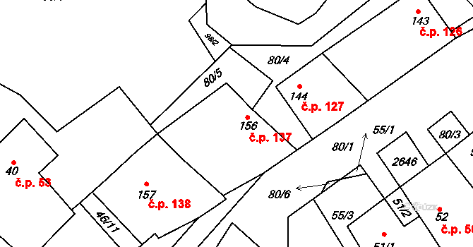 Mrákotín 137 na parcele st. 156 v KÚ Mrákotín u Telče, Katastrální mapa