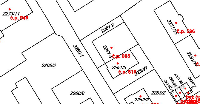 Jeseník 805 na parcele st. 2251/4 v KÚ Jeseník, Katastrální mapa