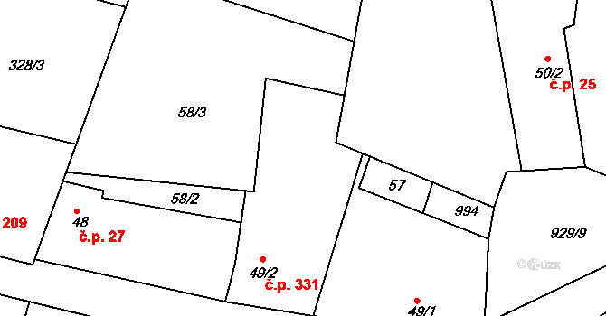 Hýskov 331 na parcele st. 49/2 v KÚ Hýskov, Katastrální mapa
