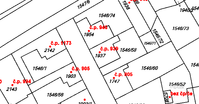 Beroun-Město 939, Beroun na parcele st. 1937 v KÚ Beroun, Katastrální mapa