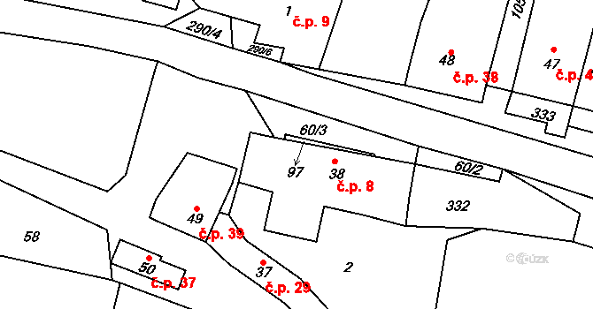 Krychnov 8 na parcele st. 38 v KÚ Krychnov, Katastrální mapa