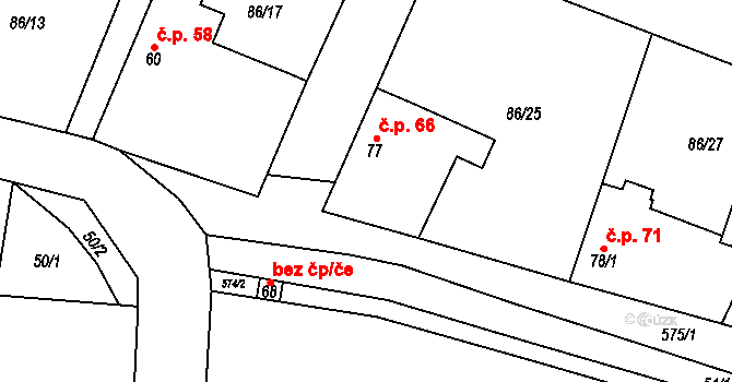 Korycany 66, Neratovice na parcele st. 77 v KÚ Korycany, Katastrální mapa
