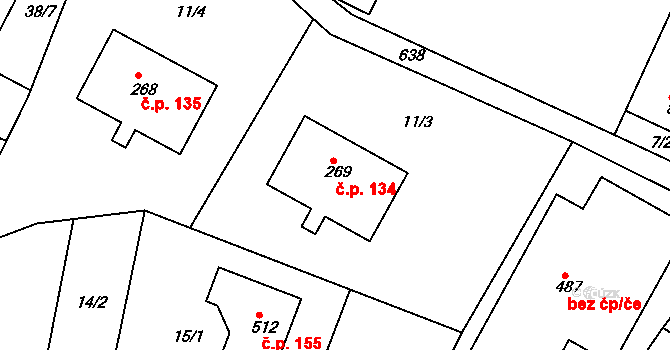 Byškovice 134, Neratovice na parcele st. 269 v KÚ Byškovice, Katastrální mapa