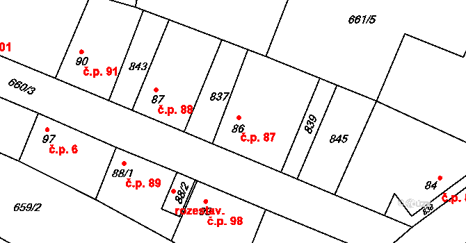 Kozly 87, Tišice na parcele st. 86 v KÚ Kozly u Tišic, Katastrální mapa