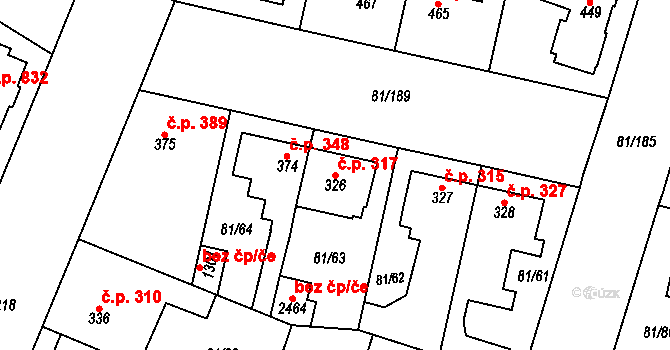 Lobeček 317, Kralupy nad Vltavou na parcele st. 326 v KÚ Lobeček, Katastrální mapa