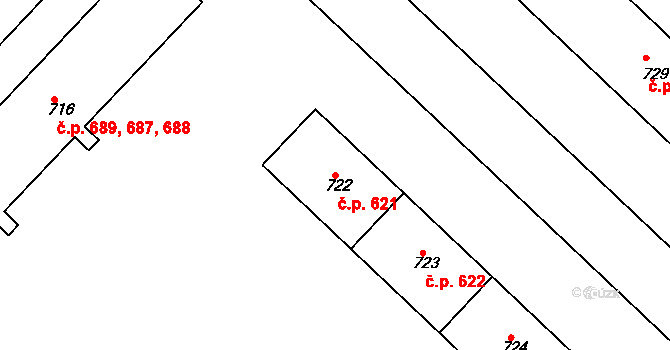 Lobeček 621, Kralupy nad Vltavou na parcele st. 722 v KÚ Lobeček, Katastrální mapa
