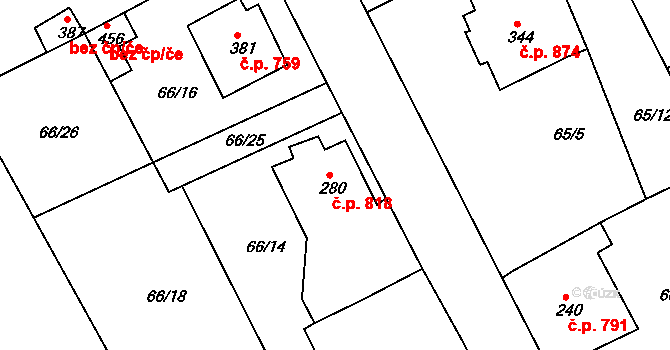 Rudná 818 na parcele st. 280 v KÚ Hořelice, Katastrální mapa