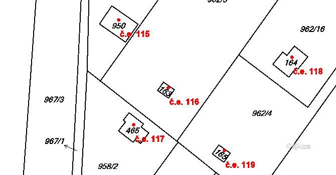 Psáry 116 na parcele st. 163 v KÚ Psáry, Katastrální mapa