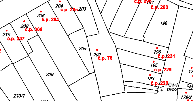 Veselí nad Lužnicí I 76, Veselí nad Lužnicí na parcele st. 202 v KÚ Veselí nad Lužnicí, Katastrální mapa