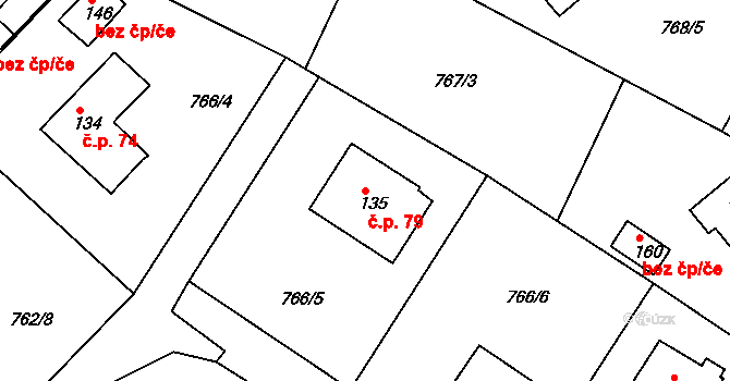 Plískov 79 na parcele st. 135 v KÚ Plískov, Katastrální mapa