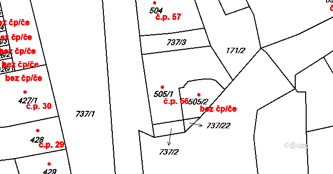 Olivětín 56, Broumov na parcele st. 505/1 v KÚ Broumov, Katastrální mapa