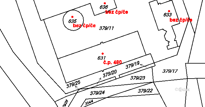 Krčín 480, Nové Město nad Metují na parcele st. 631 v KÚ Krčín, Katastrální mapa