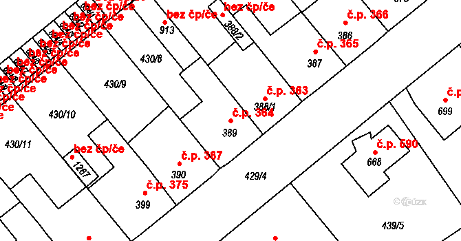 Sezemice 364 na parcele st. 389 v KÚ Sezemice nad Loučnou, Katastrální mapa