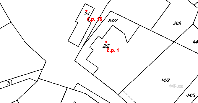 Tupesy 1, Přelouč na parcele st. 2/2 v KÚ Tupesy u Přelouče, Katastrální mapa