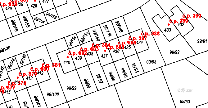 Drahelčice 385 na parcele st. 437 v KÚ Drahelčice, Katastrální mapa