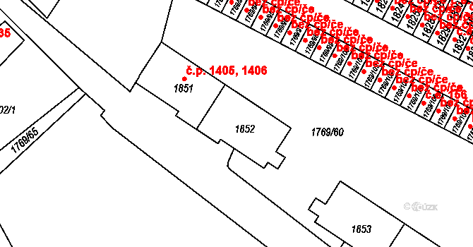 Tachov 1405 na parcele st. 1852 v KÚ Tachov, Katastrální mapa