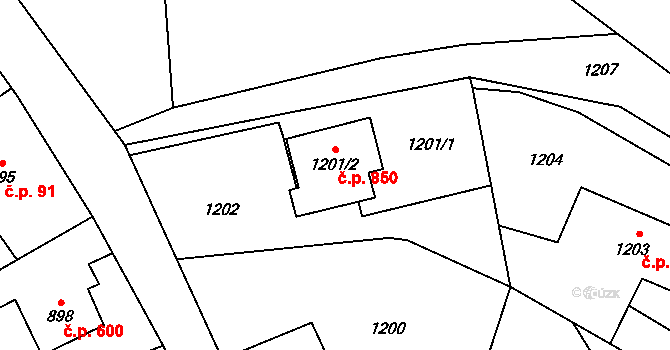 Skřečoň 850, Bohumín na parcele st. 1201/2 v KÚ Skřečoň, Katastrální mapa