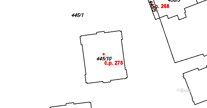 Loučka 275, Nový Jičín na parcele st. 445/10 v KÚ Loučka u Nového Jičína, Katastrální mapa