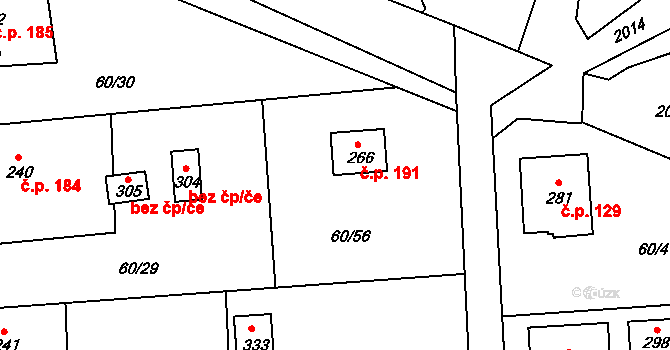 Mošnov 191 na parcele st. 266 v KÚ Mošnov, Katastrální mapa