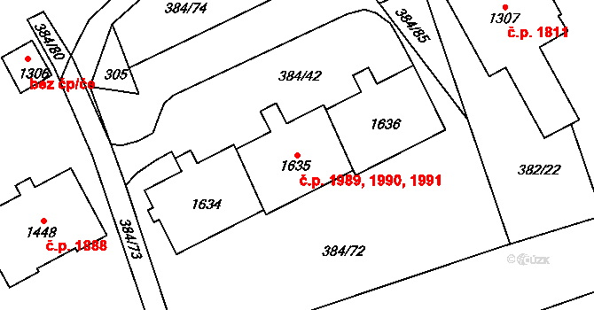 Nový Jičín 1989,1990,1991 na parcele st. 1635 v KÚ Nový Jičín-Dolní Předměstí, Katastrální mapa