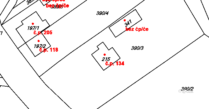 Horní Kamenice 134, Česká Kamenice na parcele st. 215 v KÚ Horní Kamenice, Katastrální mapa