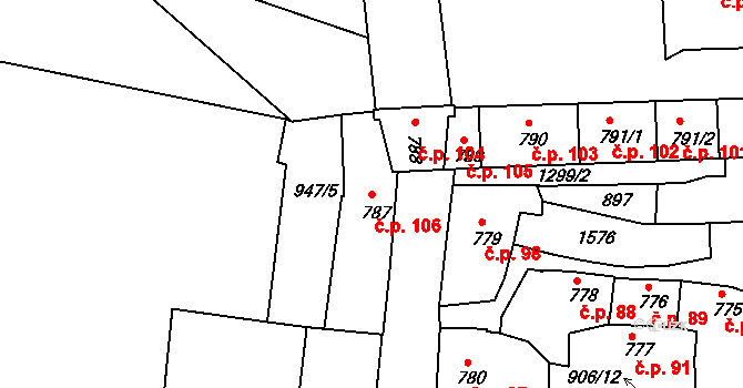 Latrán 106, Český Krumlov na parcele st. 787 v KÚ Český Krumlov, Katastrální mapa