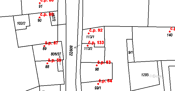 Líšťany 133 na parcele st. 113/2 v KÚ Líšťany u Cítolib, Katastrální mapa