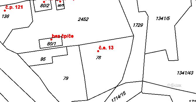 Soběchleby 13, Blšany na parcele st. 78 v KÚ Soběchleby u Podbořan, Katastrální mapa