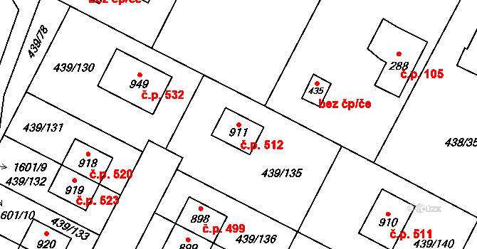Opatovice nad Labem 512 na parcele st. 911 v KÚ Opatovice nad Labem, Katastrální mapa