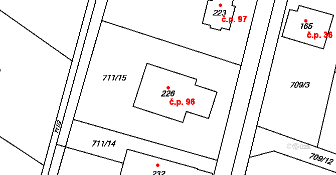 Velká Skrovnice 96 na parcele st. 226 v KÚ Velká Skrovnice, Katastrální mapa