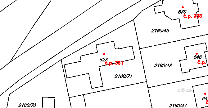 Horní Lideč 381 na parcele st. 828 v KÚ Horní Lideč, Katastrální mapa