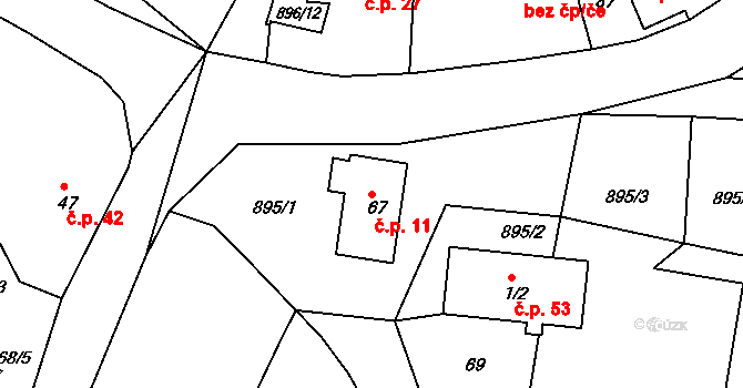 Vadín 11, Okrouhlice na parcele st. 67 v KÚ Vadín, Katastrální mapa