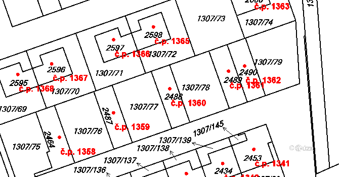 Unhošť 1360 na parcele st. 2488 v KÚ Unhošť, Katastrální mapa