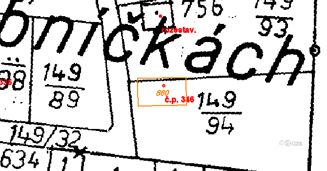 Kácov 346 na parcele st. 860 v KÚ Kácov, Katastrální mapa