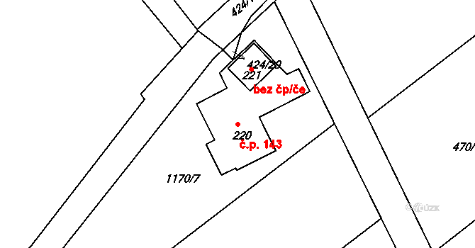 Říčky 143 na parcele st. 220 v KÚ Říčky u Brna, Katastrální mapa