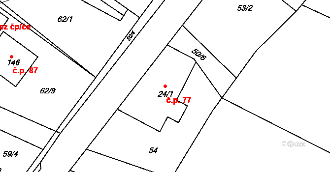 Olešnice 77 na parcele st. 24/1 v KÚ Olešnice u Rychnova nad Kněžnou, Katastrální mapa