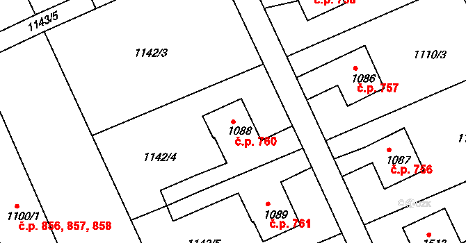 Vamberk 760 na parcele st. 1088 v KÚ Vamberk, Katastrální mapa