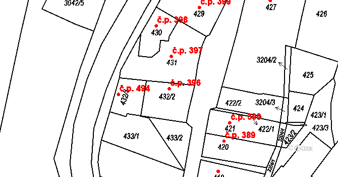 Rychnov nad Kněžnou 396 na parcele st. 432/2 v KÚ Rychnov nad Kněžnou, Katastrální mapa