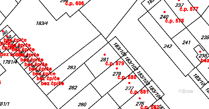 Lednice 579 na parcele st. 281 v KÚ Lednice na Moravě, Katastrální mapa