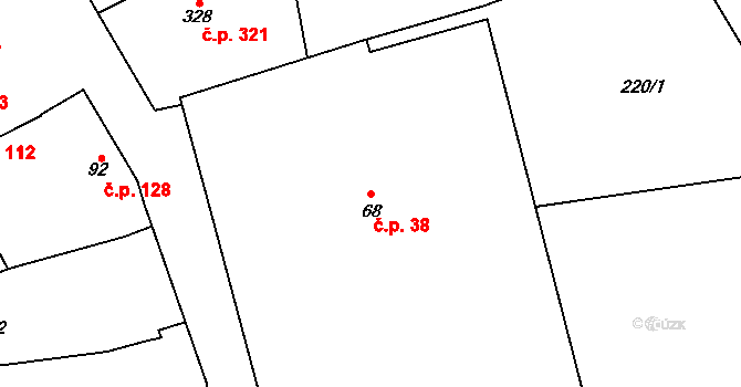 Kokory 38 na parcele st. 68 v KÚ Kokory, Katastrální mapa