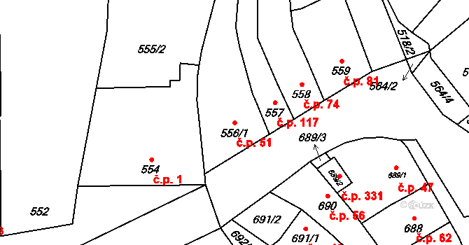 Přerov VI-Újezdec 51, Přerov na parcele st. 556/1 v KÚ Újezdec u Přerova, Katastrální mapa