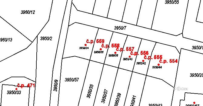 Žižkov 558, Kutná Hora na parcele st. 3950/36 v KÚ Kutná Hora, Katastrální mapa